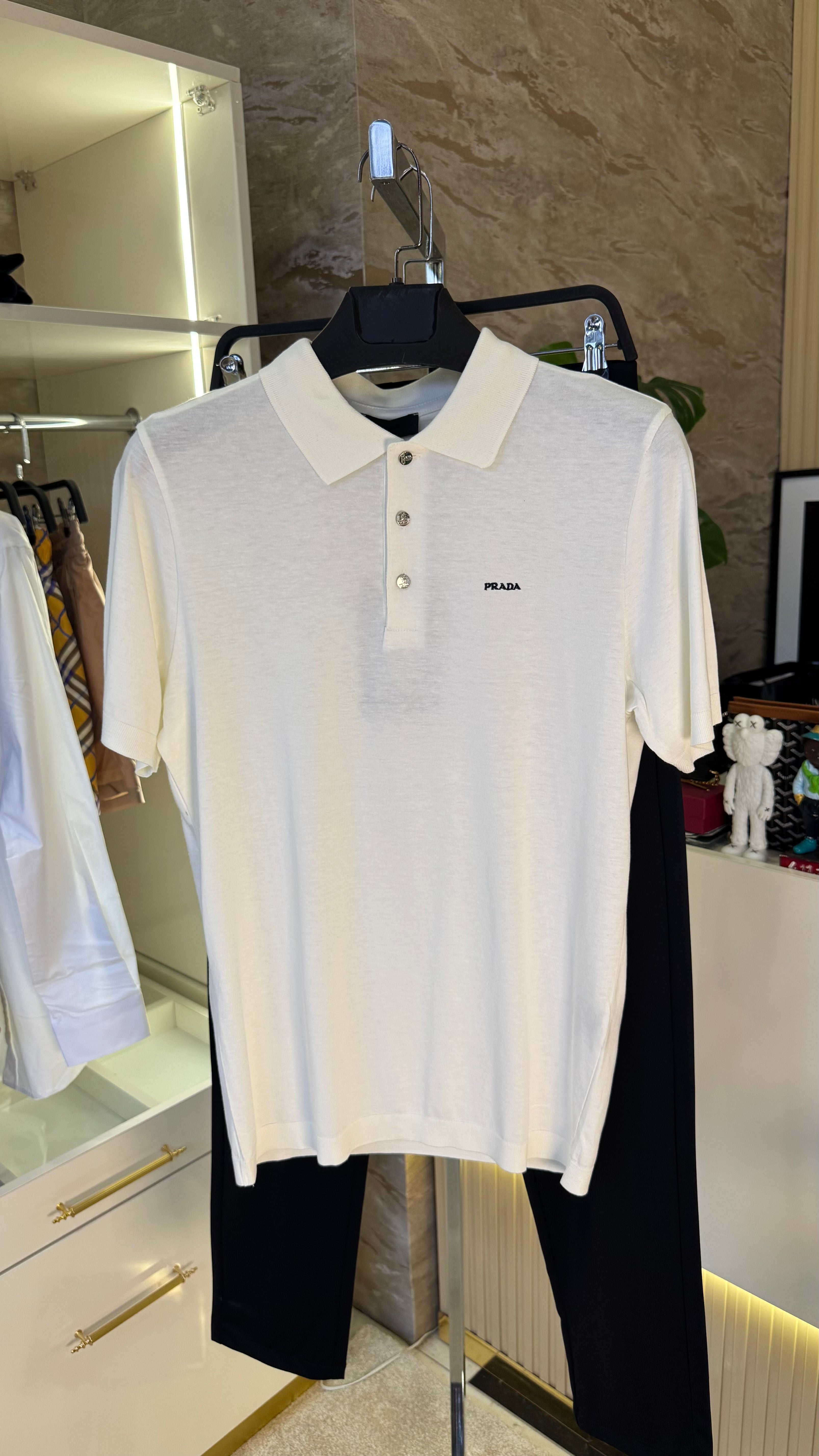Prada Polo Yaka Triko T-Shirt - Beyaz