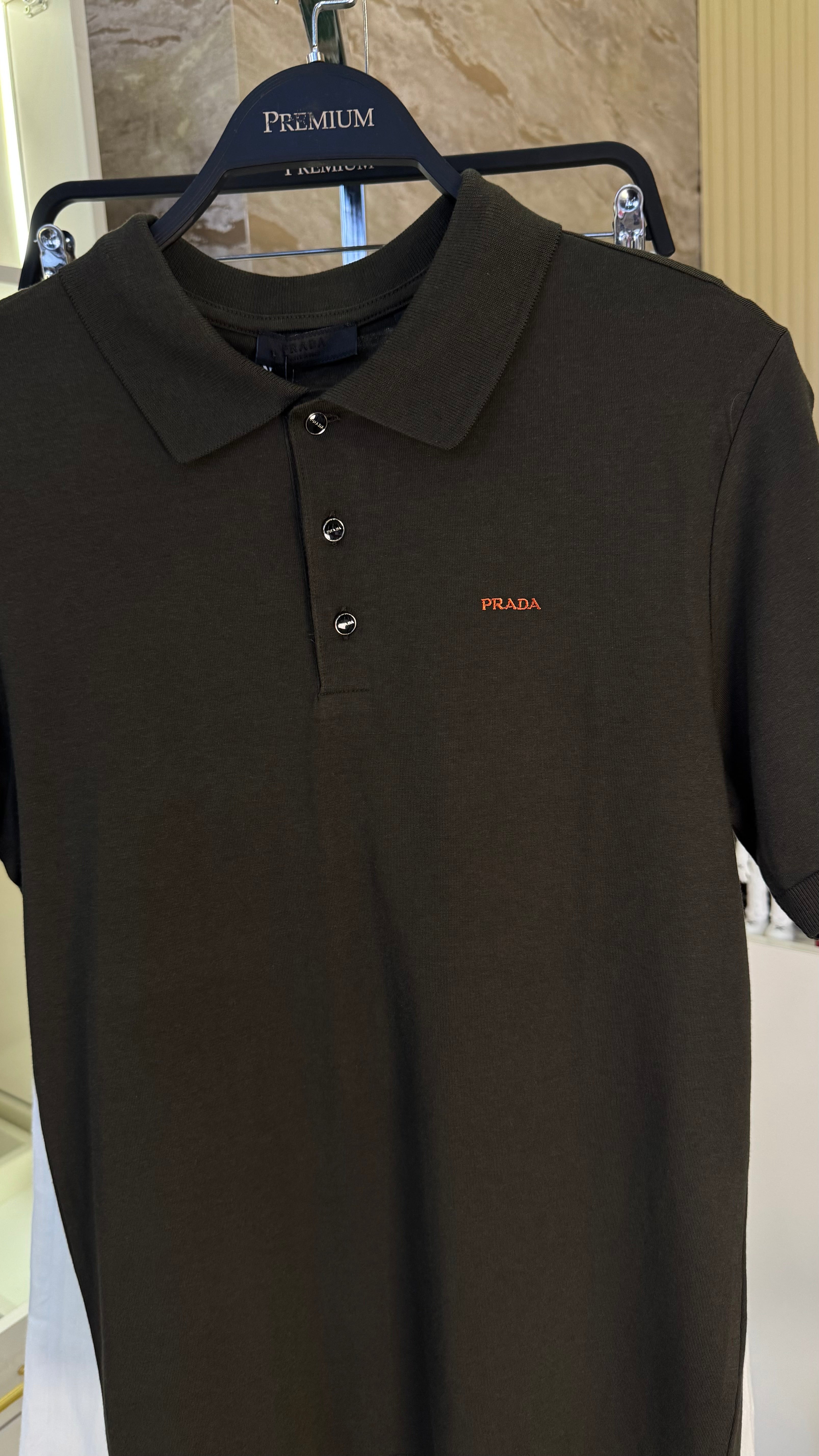 Prada Polo Yaka Triko T-Shirt - Koyu Kahve