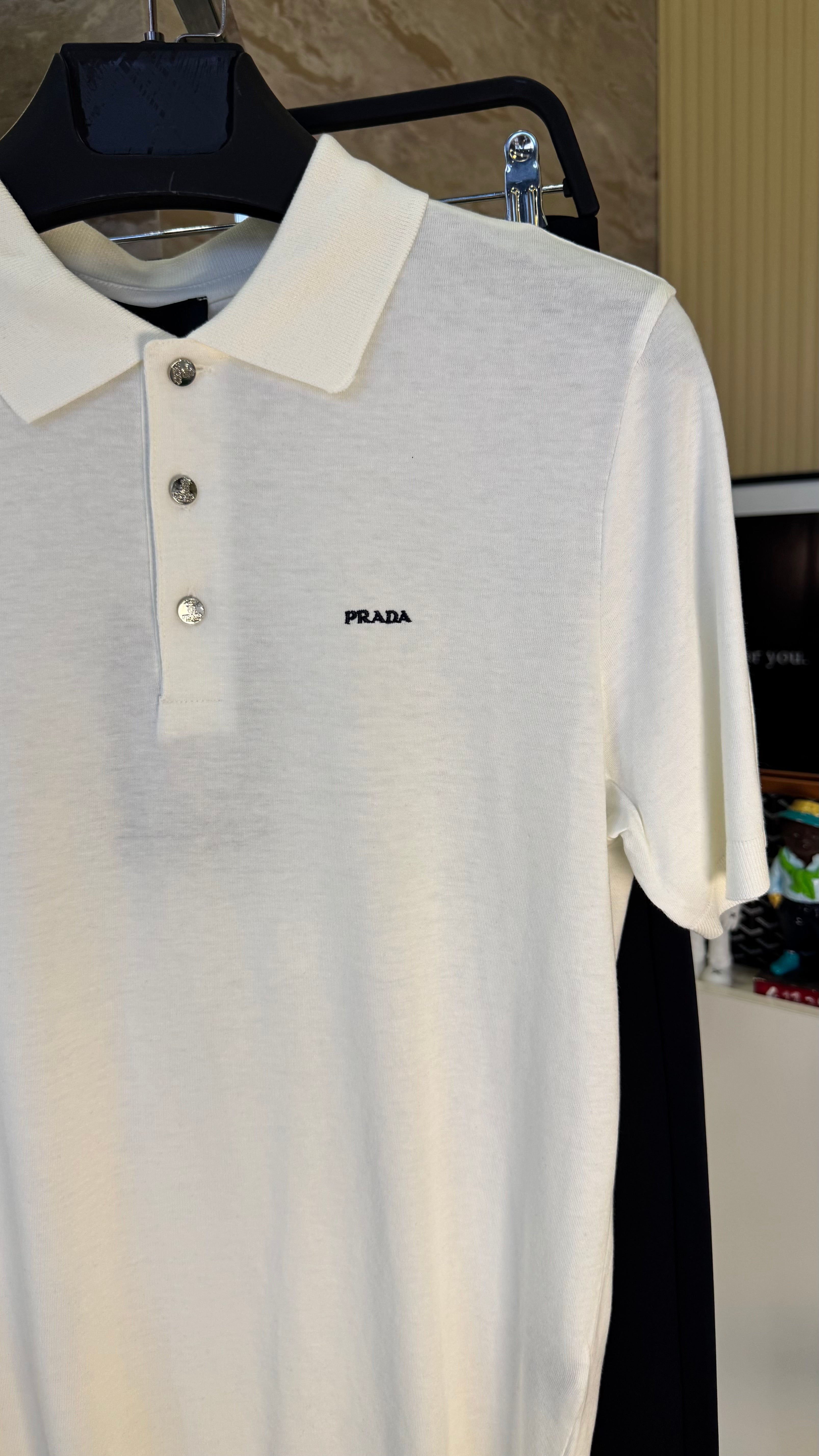 Prada Polo Yaka Triko T-Shirt - Beyaz