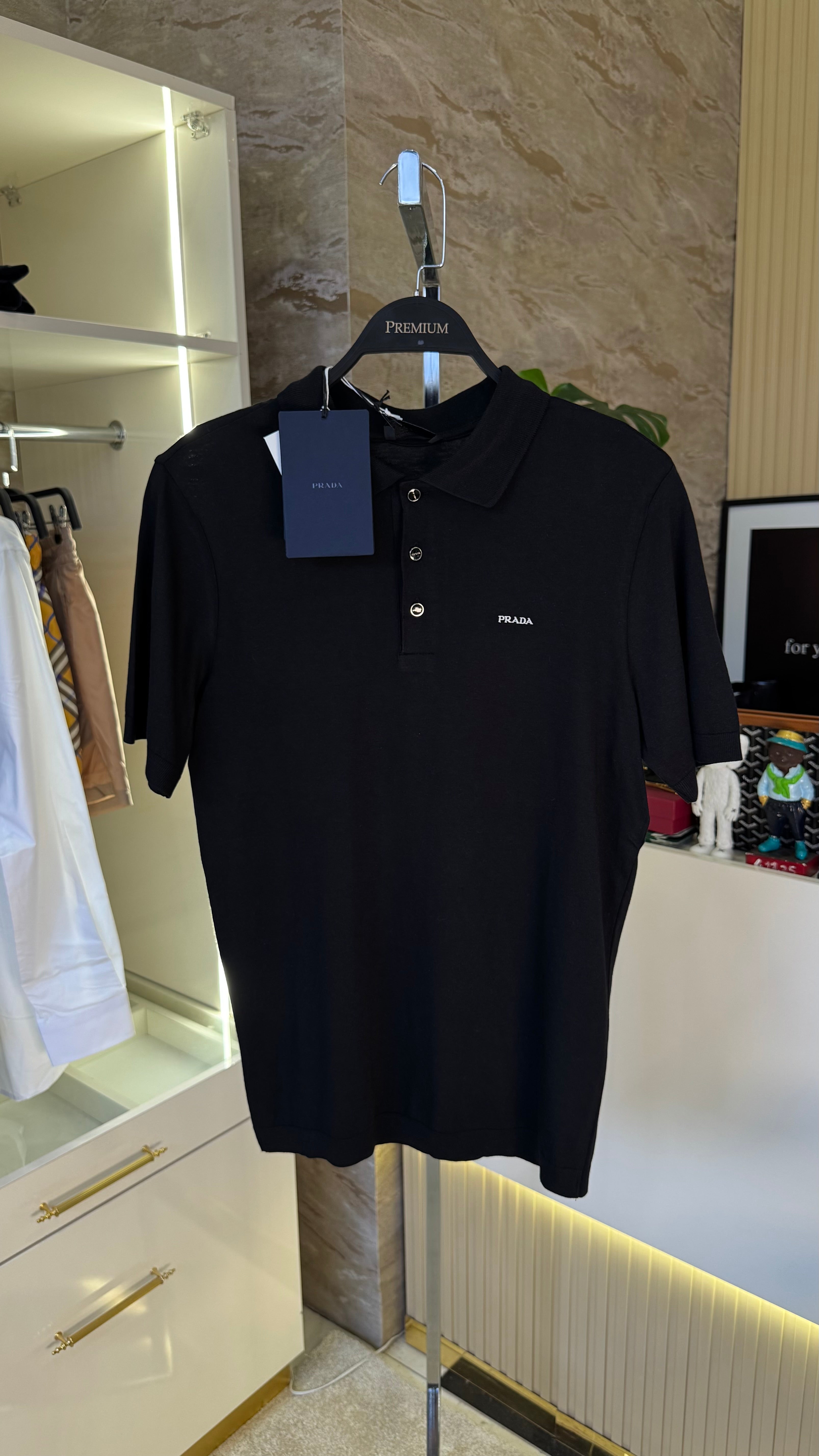 Prada Polo Yaka Triko T-Shirt - Siyah