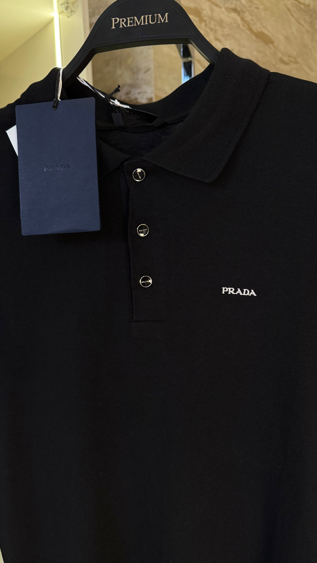Prada Polo Yaka Triko T-Shirt - Siyah