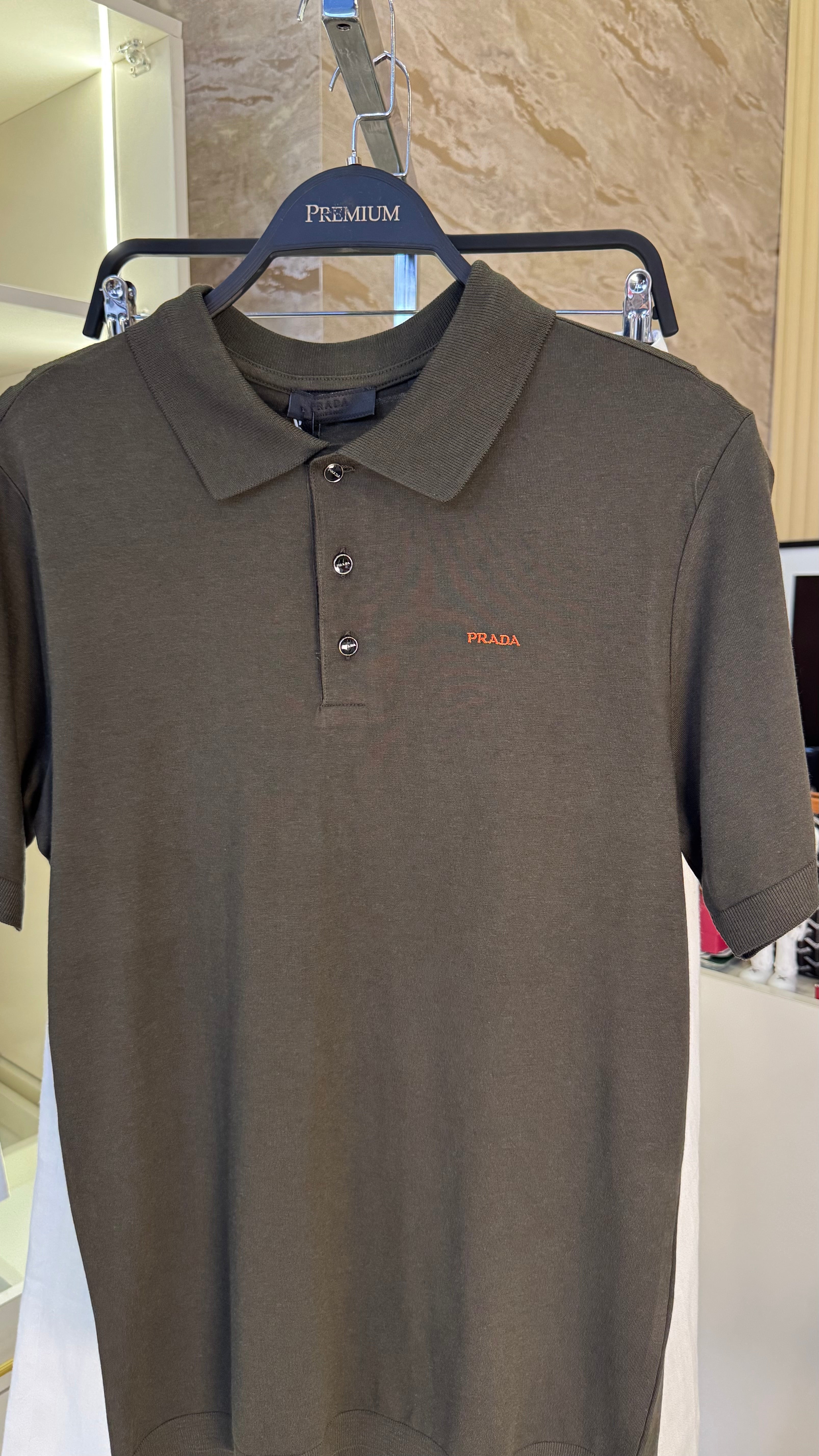 Prada Polo Yaka Triko T-Shirt - Koyu Kahve