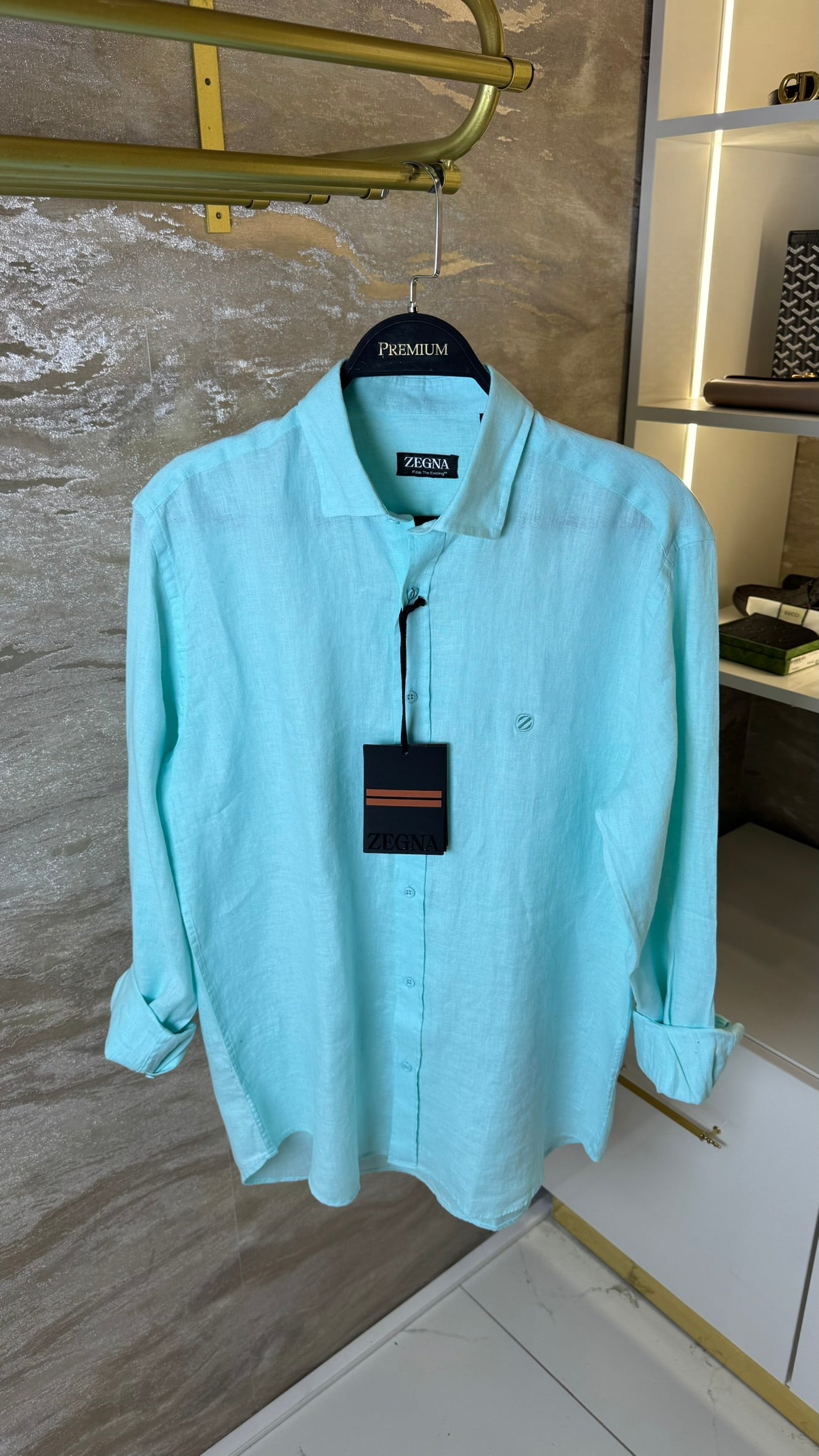 Zegna Açık Mint Keten Gömlek