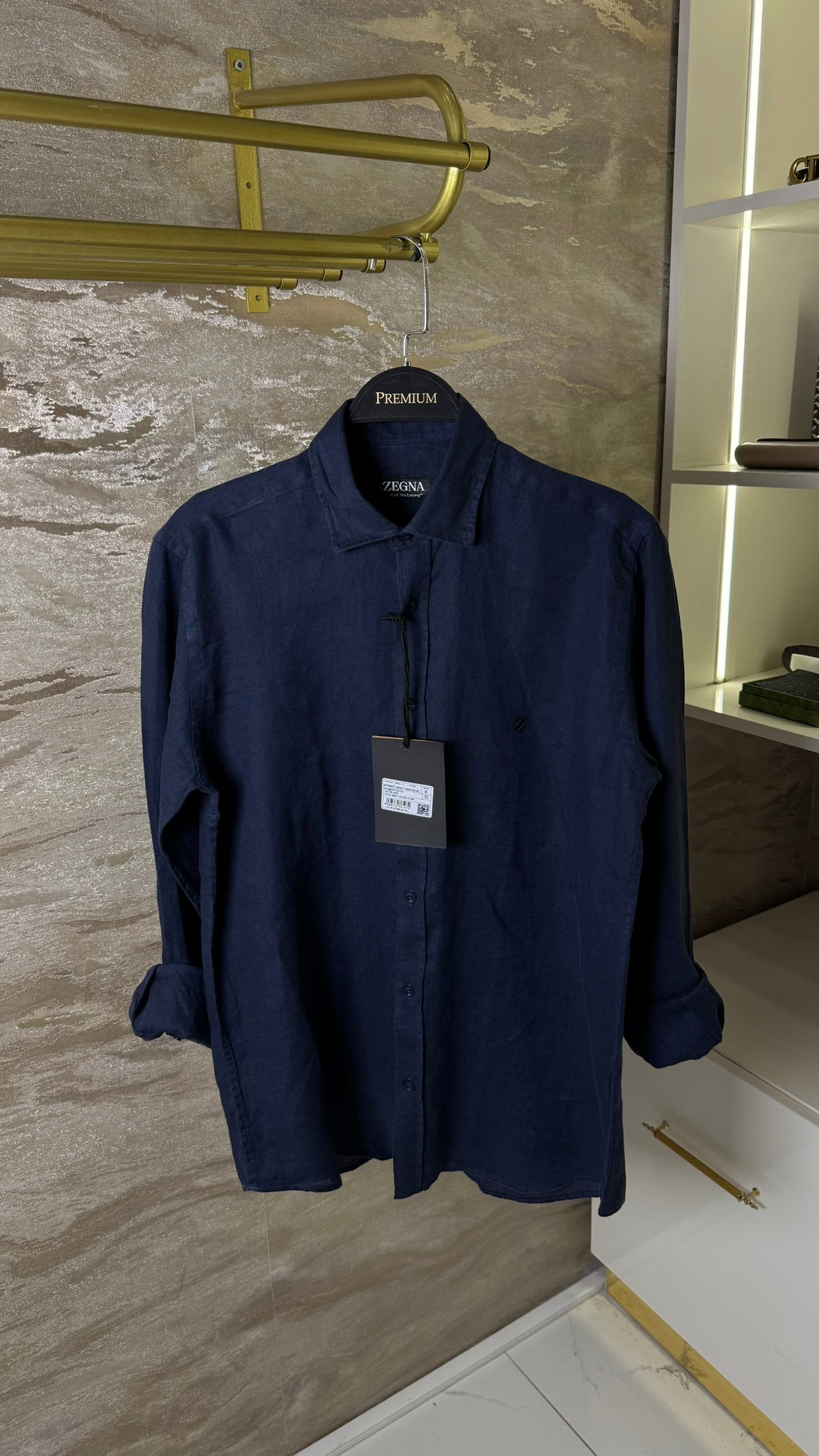 Zegna Lacivert Keten Gömlek